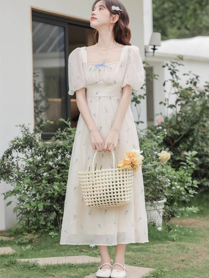 Square Neck Embroidered Dress