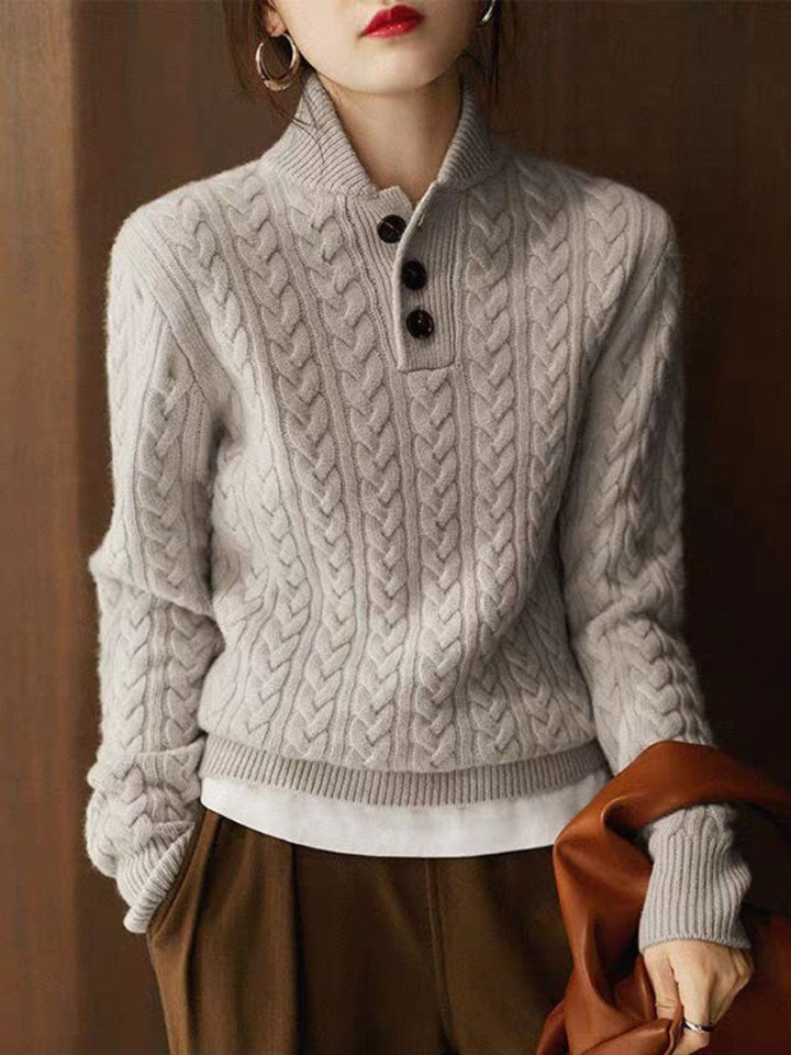 Solid Color Stand Collar Button Sweater