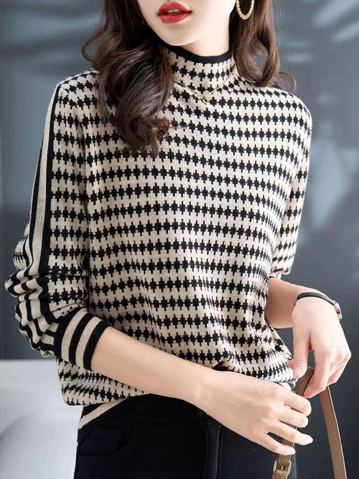 Houndstooth Half Turtleneck Sweater