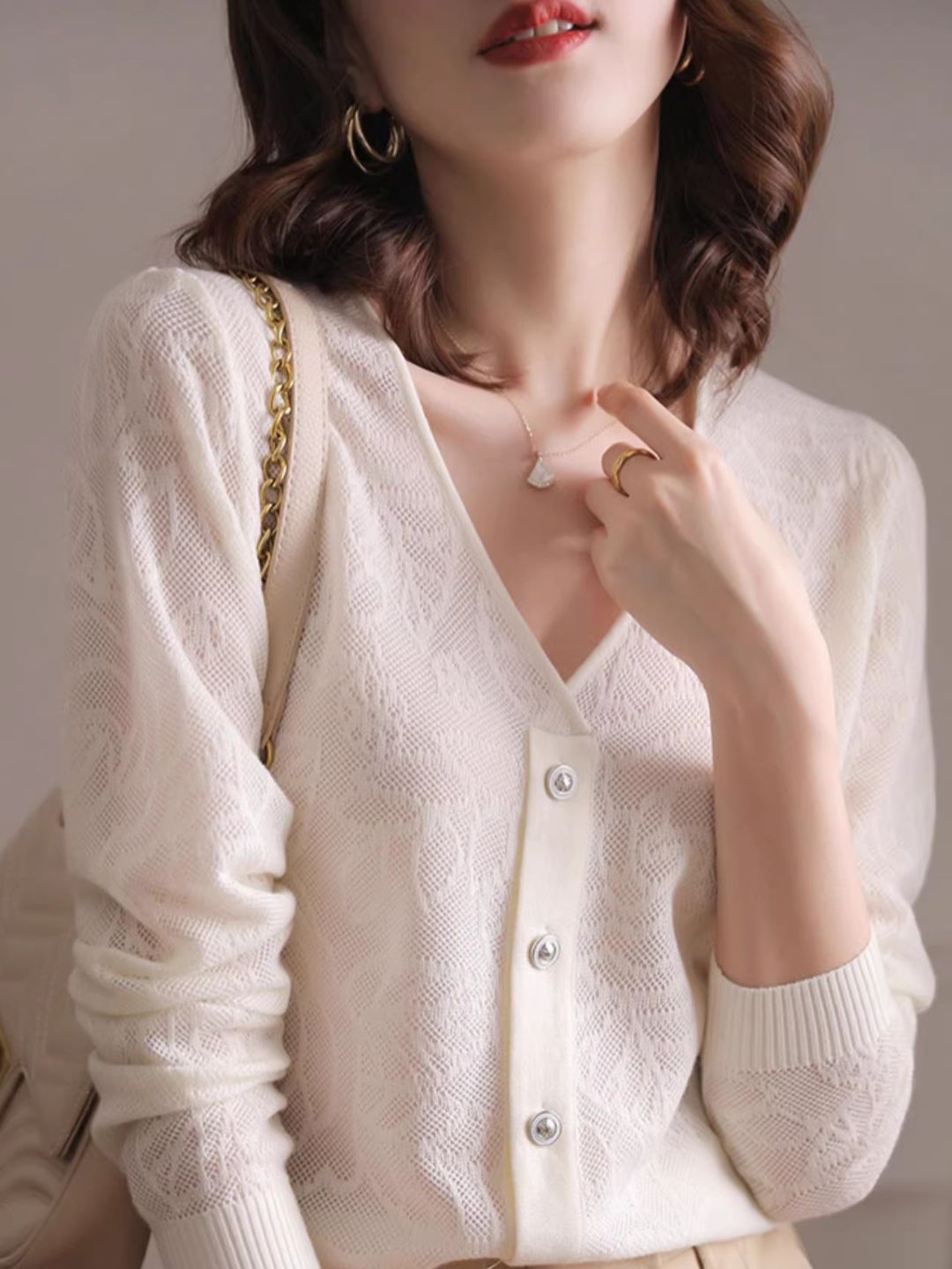 V-neck Hollow Loose Knit Sweater