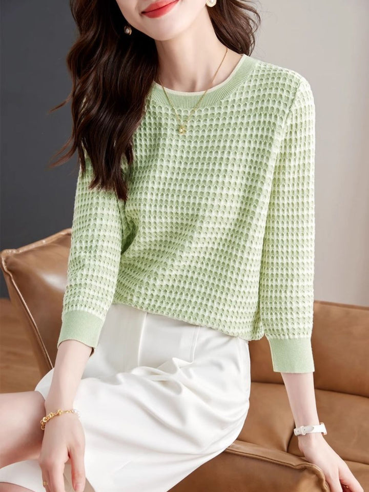 Long Sleeve Check Knit Top