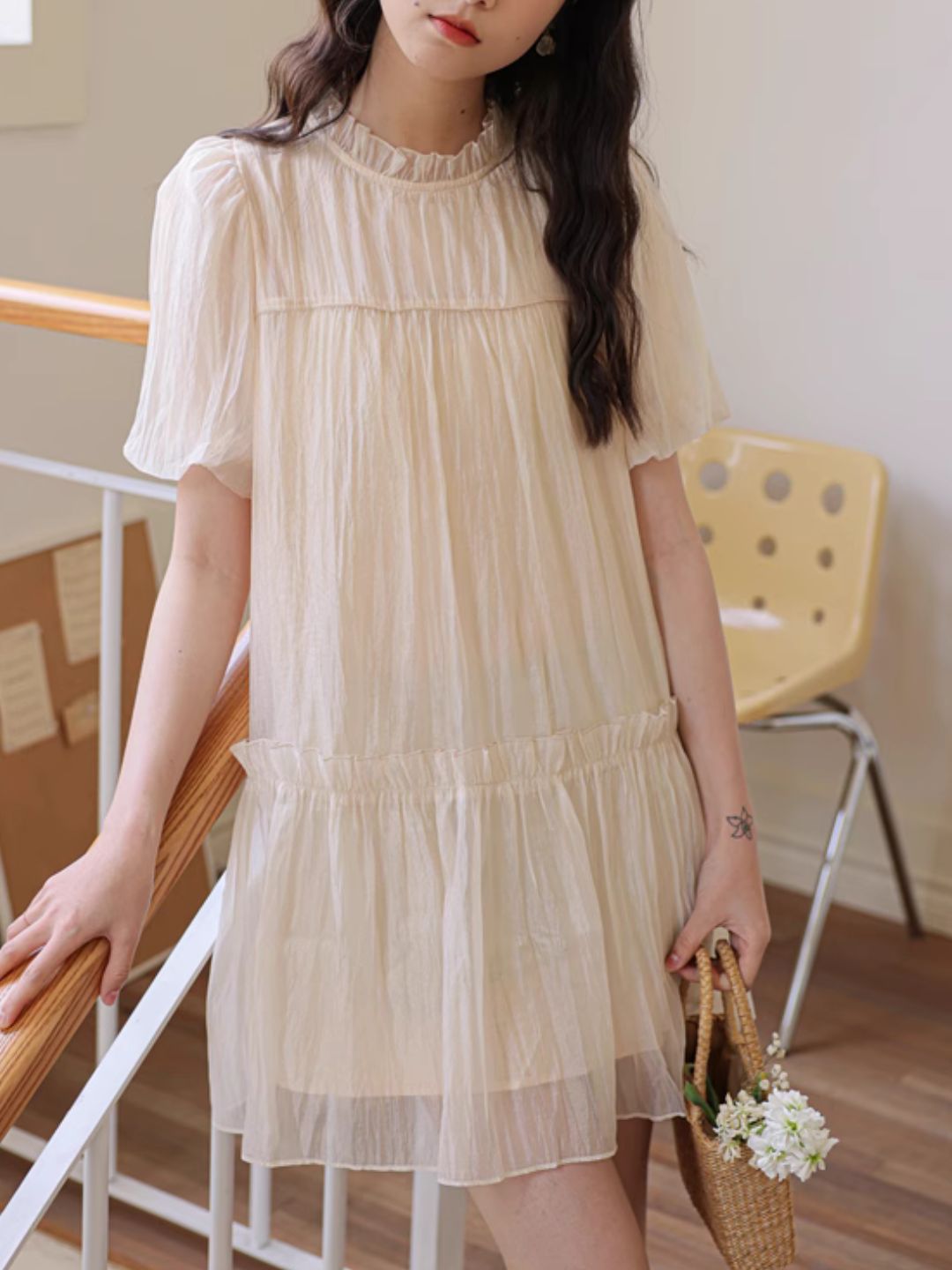 Ruffled Stand Collar Dress