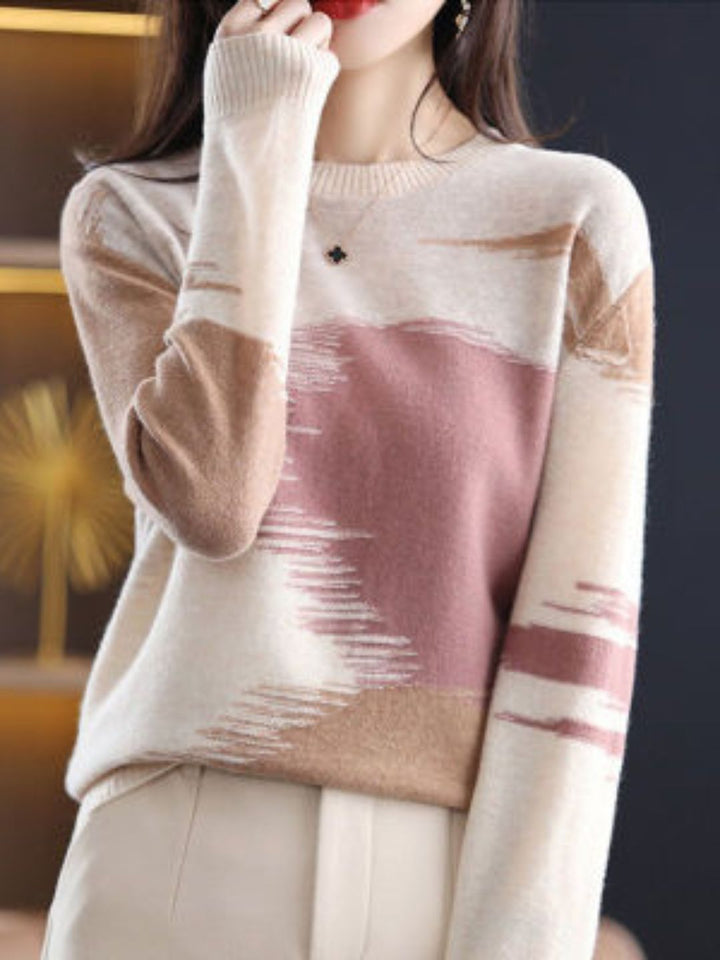 Loose Crew Neck Contrast Knitted Sweater