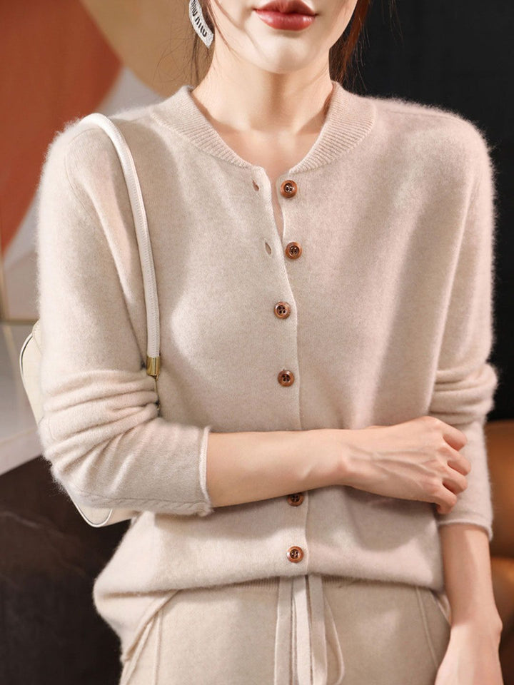 Classic Crew Neck Solid Color Knitted Cardigan