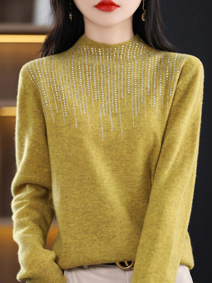 Clssic Crew Neck Diamond Knitted Sweater - Yellow