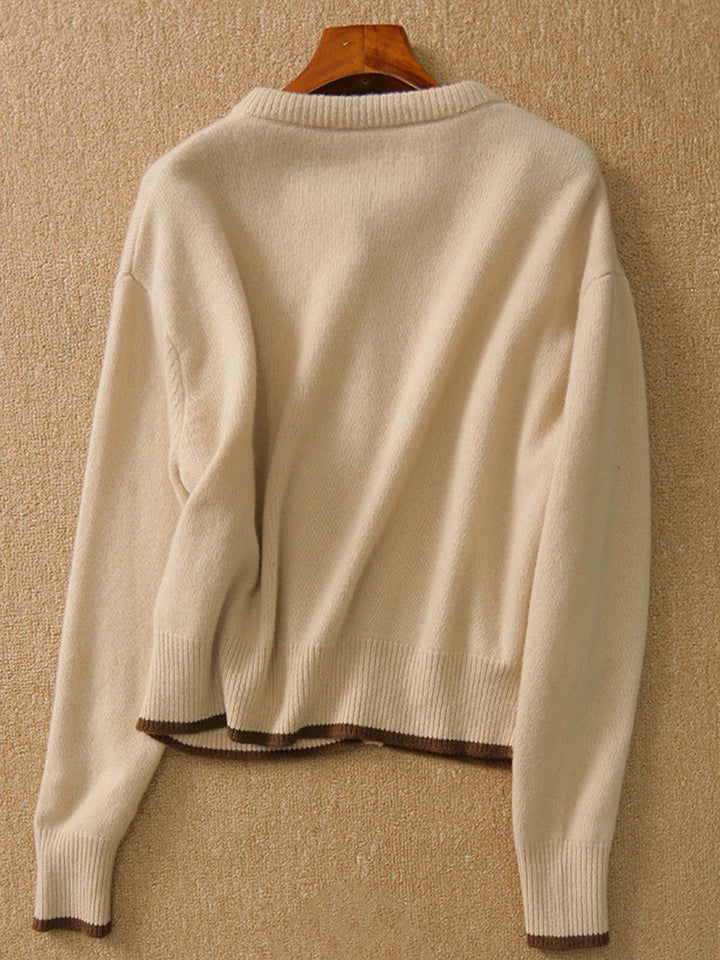 Vintage Crew Neck knitted Cardigan - Brown