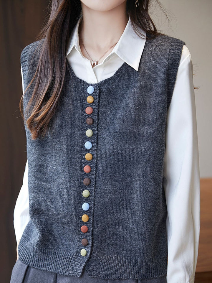 Rainbow Button Knit Vest