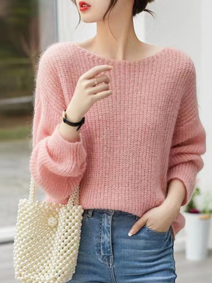 Loose Crew Neck Long Sleeve Knit Top