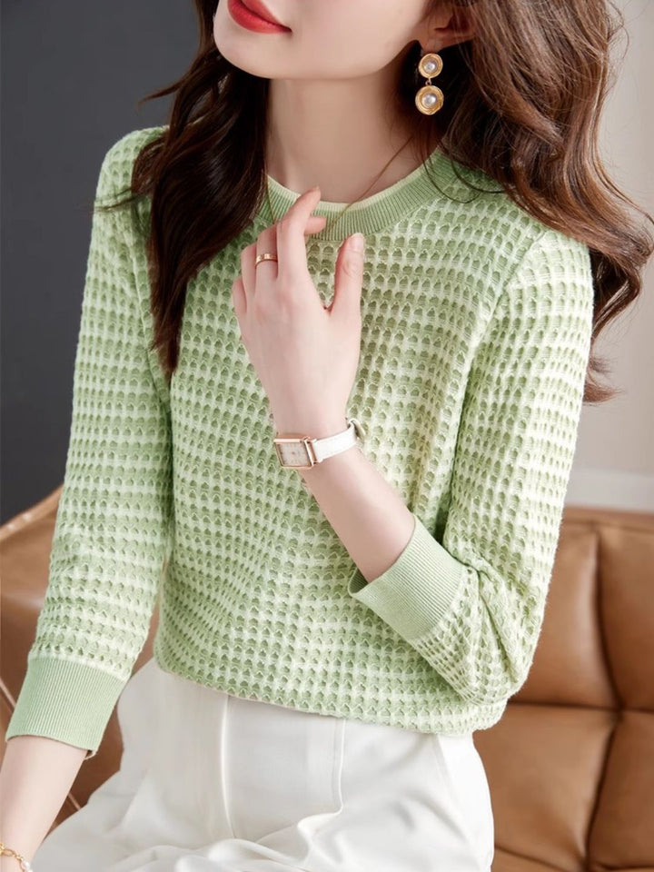 Long Sleeve Check Knit Top