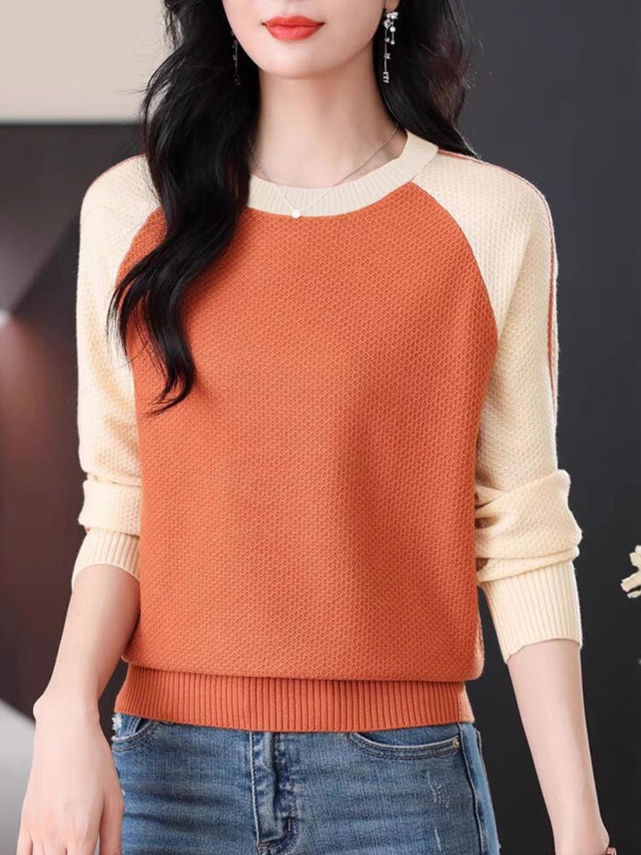 Casual Crew Neck Colorblock Knitted Sweater