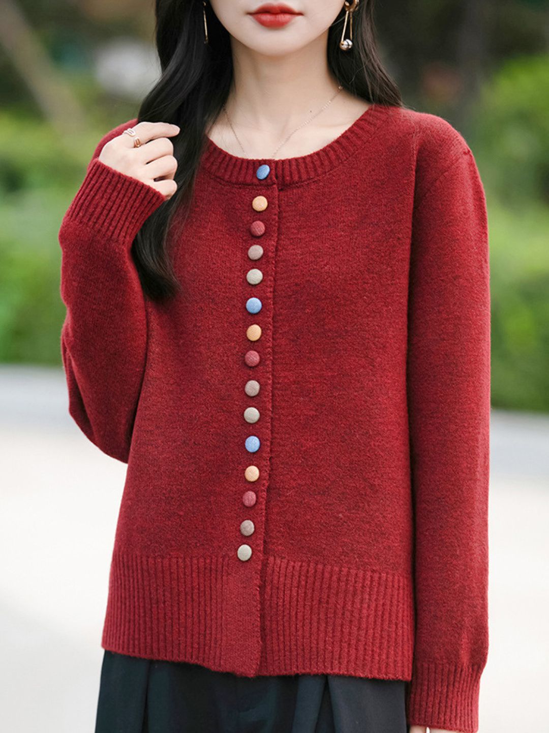 Colorful Button Cardigan Knitted Long Sleeve Sweater