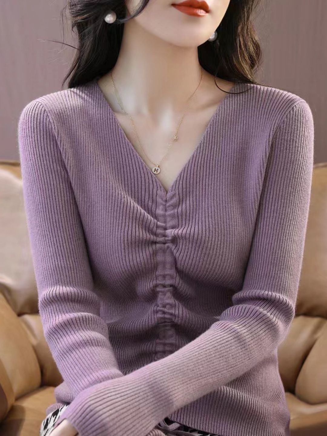 V-neck Drawstring Sweater