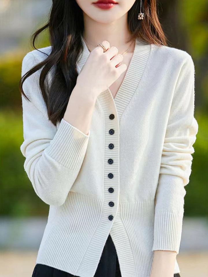 French V-neck Simple Knitted Cardigan