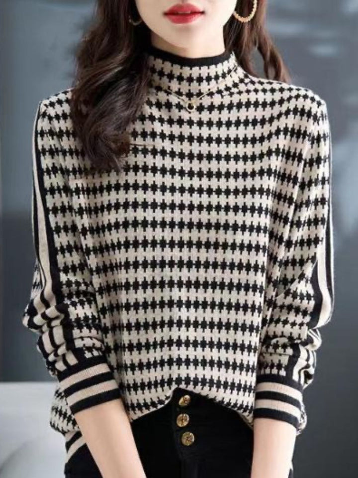 Houndstooth Half Turtleneck Sweater