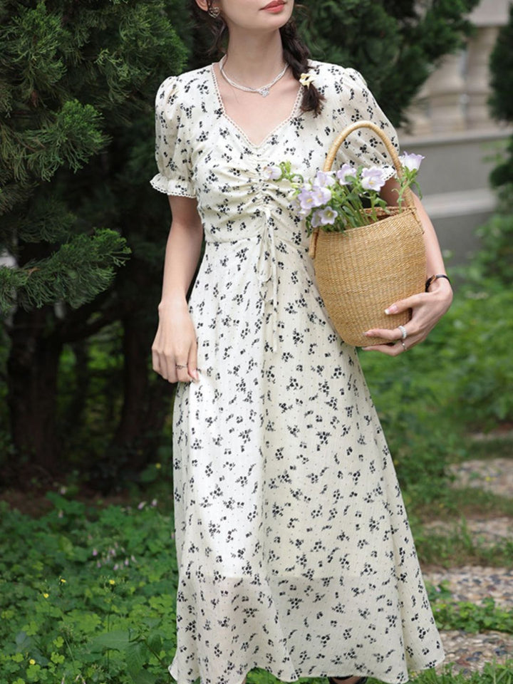 Heart-neck Floral Dress