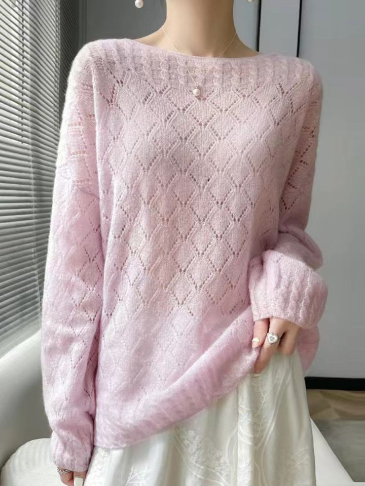 Crew Neck Pattern Hollow Knit Sweater