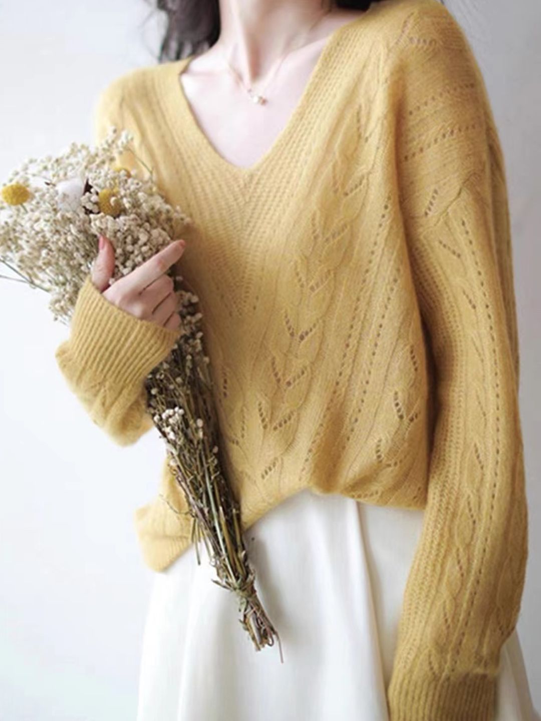 V-neck Hollow Knit Sweater