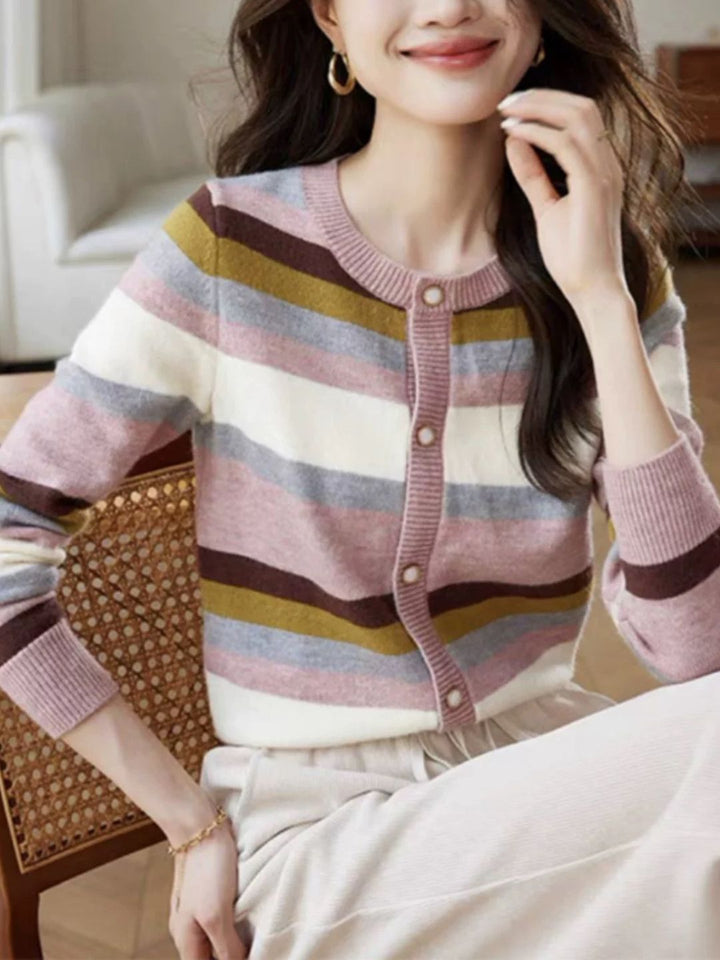 Rainbow Stripe Knit Cardigan