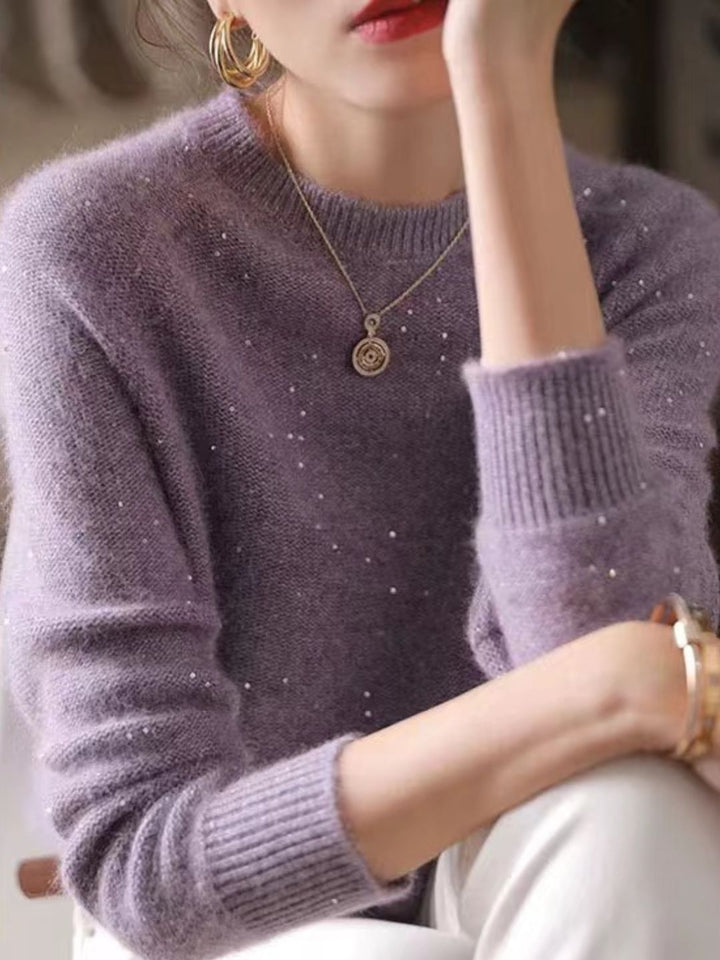 Classic Crew Neck Sequined Sweater