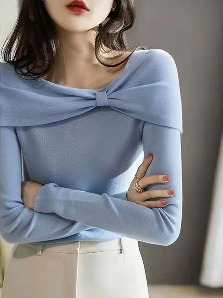 Bow Knitted Sweater - Blue