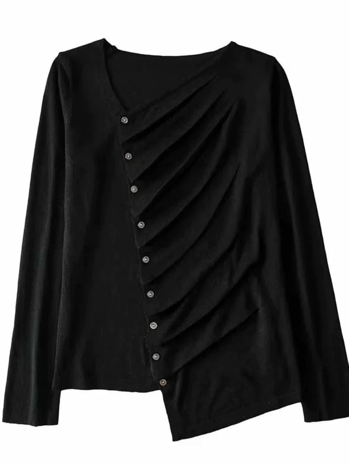 Asymmetric Pleated Buttoned Sweater