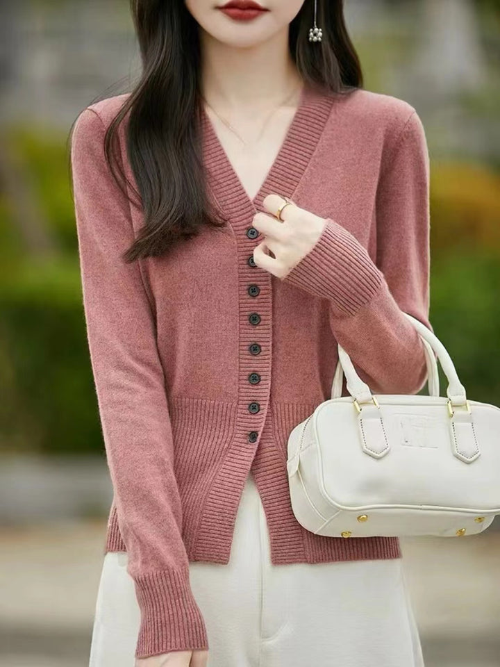 French V-neck Simple Knitted Cardigan