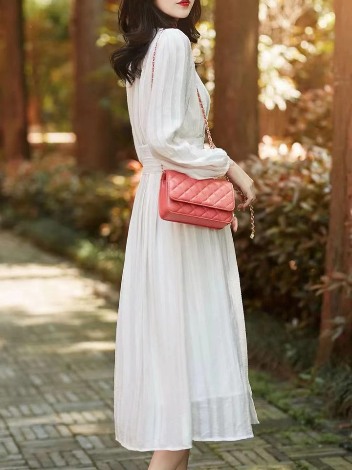 Elegant French V-neck Chiffon Dress